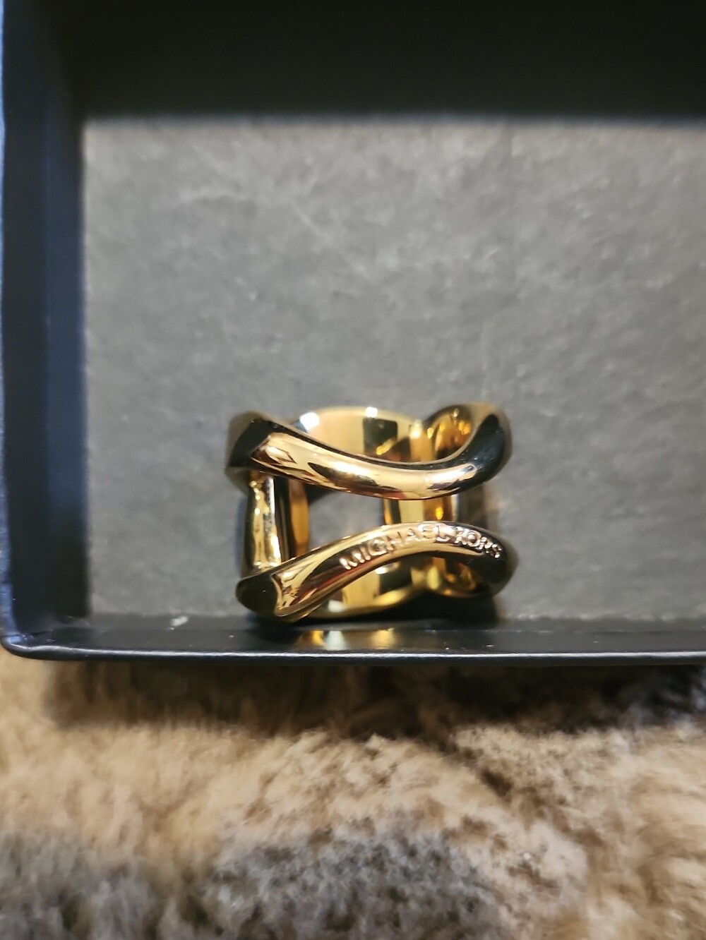 Michael Kors Polished Gold Wave Logo Ring